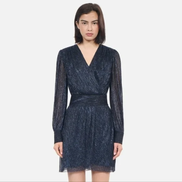 The Kooples Navy Blue Metallic Jersey Dress Size 2 NWT - Picture 6 of 12